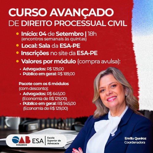 Início: 04/09 - Curso Avançado de Direito Processual Civil - (CURSO COMPLETO)
