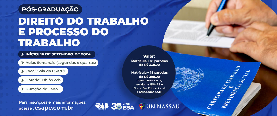 Pós Graduação Direito do Trabalho e Processo do Trabalho - 2024 | RECIFE